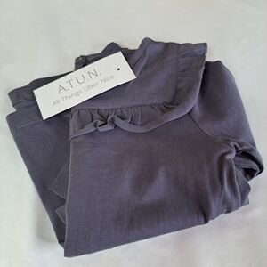 ATUN Long-Sleeve Ruffle Neck Top for Kids - Charcoal